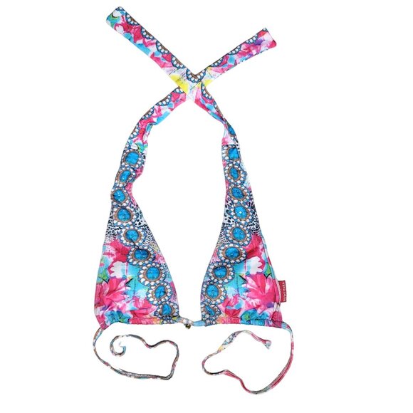 Ruby Yaya floral pattered halter top adjustable string bikini size small pink bl - Picture 1 of 7